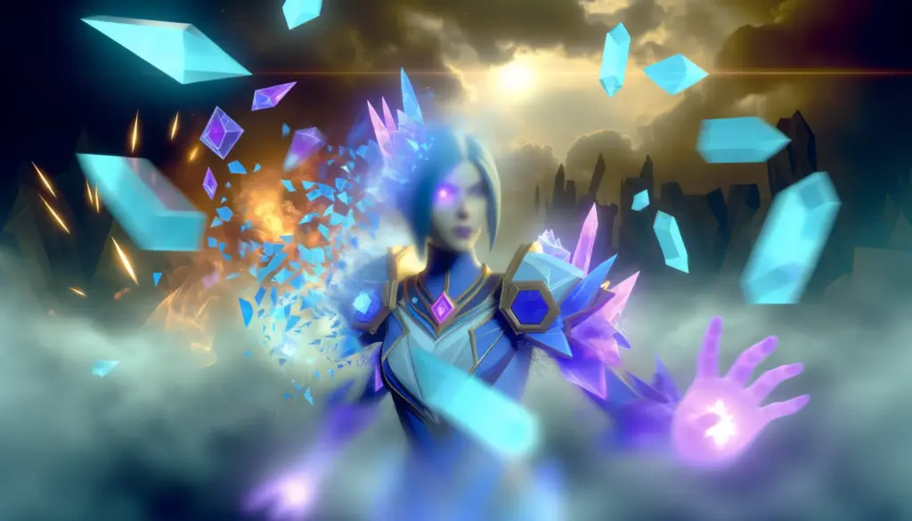 Mel from League of Legends surrounded by crystalline shards and magical energy representing hidden counter matchups