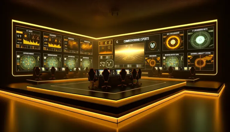 Esports monitoring control room with real-time competition data and integrity oversight displays