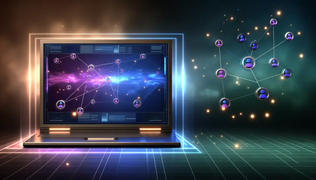 Digital interface showing seamless Discord and gaming platform integration with flowing connectivity and team coordination