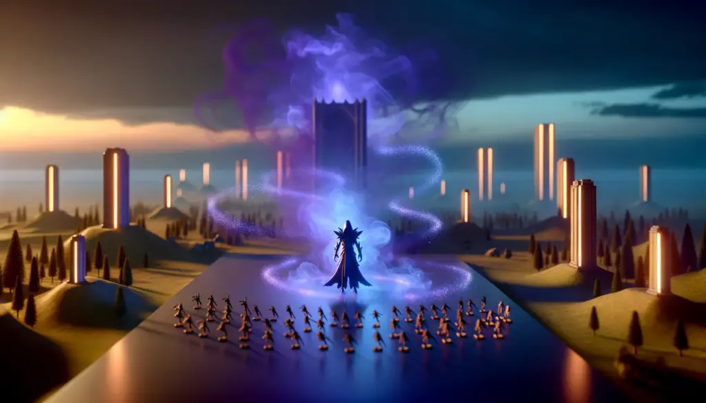 Mysterious mid lane assassin champion silhouette surrounded by magic on League of Legends Summoner's Rift