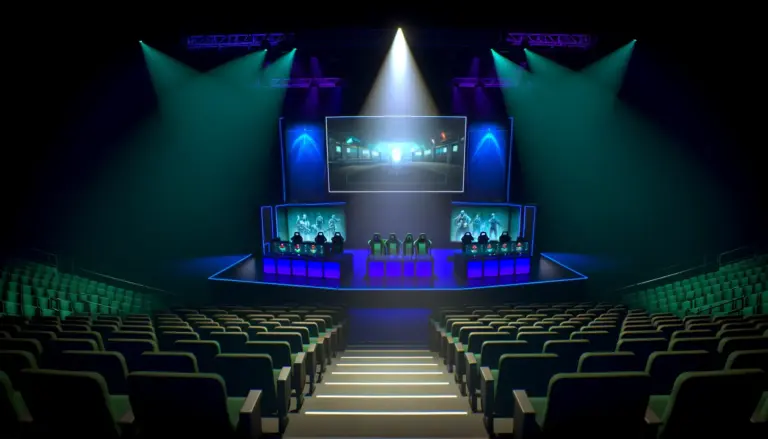 Empty esports arena stage with dramatic lighting symbolizing VALORANT Game Changers uncertain future