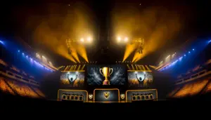 Team Vitality championship stage at IEM Rio 2026 Counter-Strike tournament with dramatic arena lighting