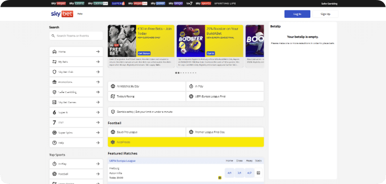 SkyBet homepage
