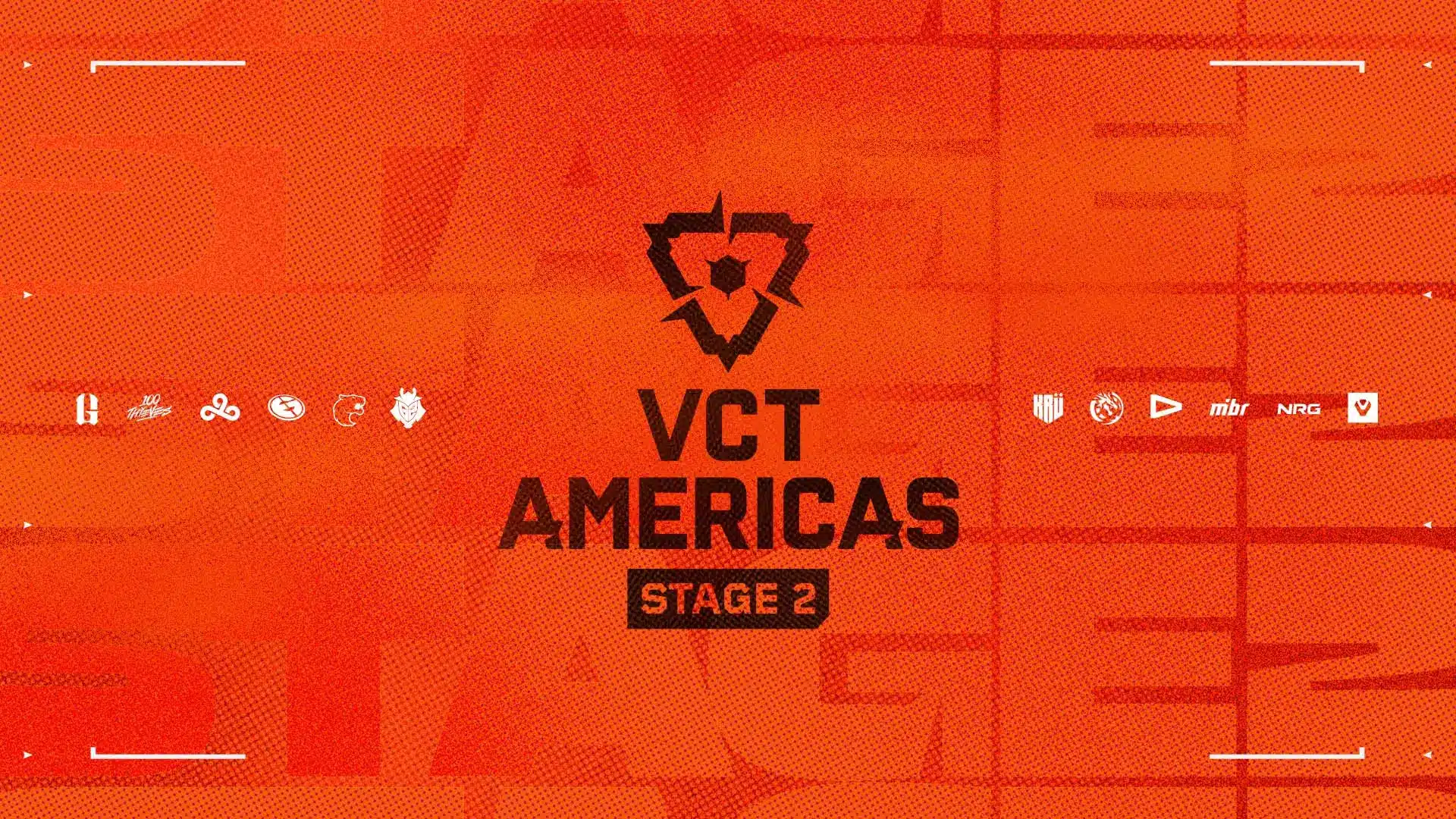 VCT Americas Stage 2 logo with team logos on an orange background.