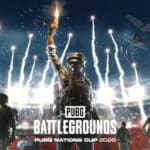 PUBG guy in the middle of a stadium, raising a trophy, amidst fireworks in the background.
