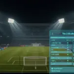 Dramatic night football stadium with teal digital betting interface overlay for 2026 World Cup