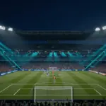 USA vs Paraguay World Cup stadium match at night with dramatic lighting and packed crowd