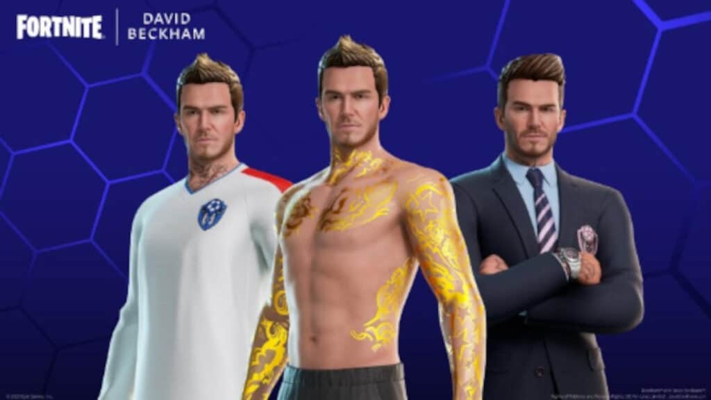 David Beckham and golden tattoos in Fortnite.
