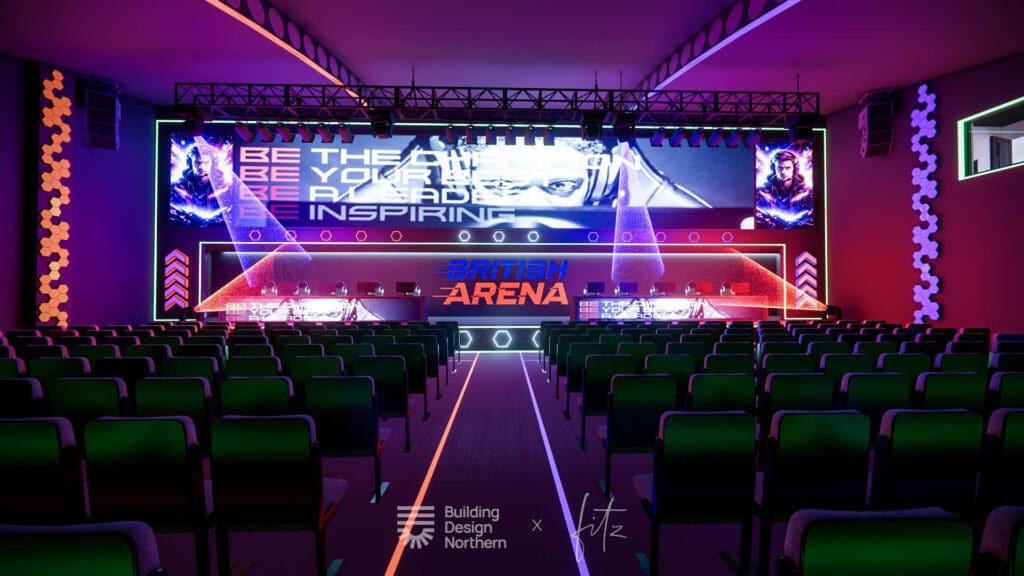 Mock up image of what British Esports stadium inside arena could look like.