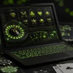 Online casinos shown on a laptop surrounded by roulette games and casino chips